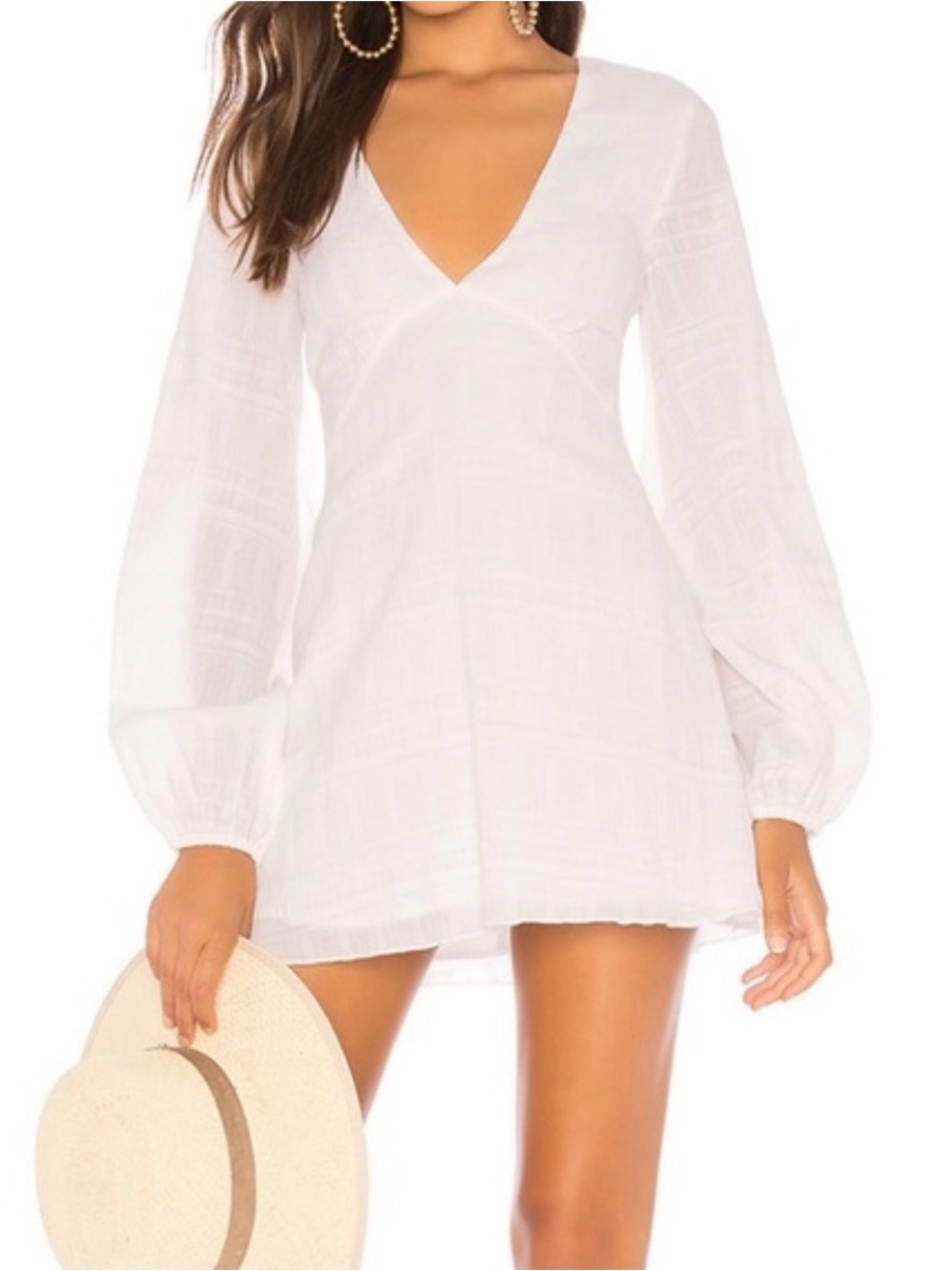 Tularosa Ryland Mini Dress Deep V Neck White Size M Long Sleeve E25